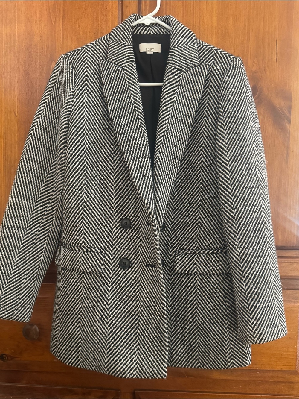 LOFT Black and White Herringbone Blazer Jacket
